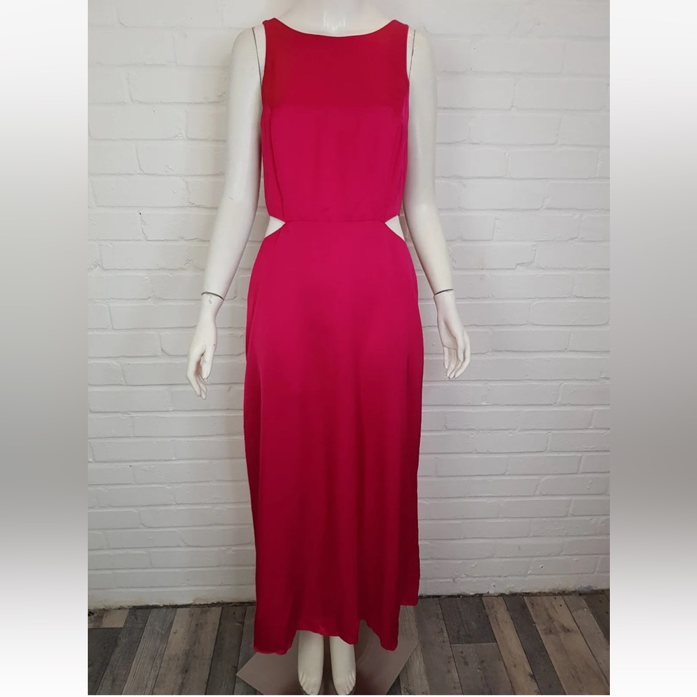 By Anthropologie Audrey Satin Midi Dress UK 16 US 12 Pink Cut Out BNWT - Picture 3 of 15